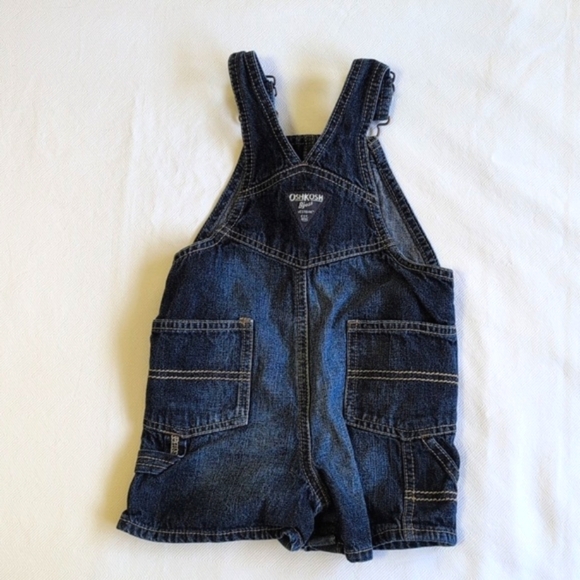 oshkosh b'gosh vestbak classic cotton dark wash denim shortalls 18 months baby - Picture 6 of 8